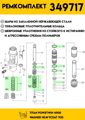 Ремкомплект насоса совместимый, пр-во Россия для окрасочных аппаратов HC920, 4900 AG-349717